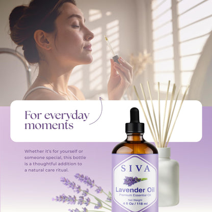 Siva Lavender Essential Oil - 4 Oz | 100% Natural Lavender Oil for Diffuser, Skin Care & Aromatherapy