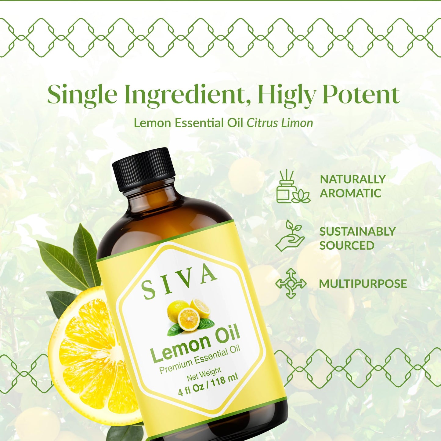 Siva Lemon Essential Oil 4oz – 100% Natural for Diffuser & Skin