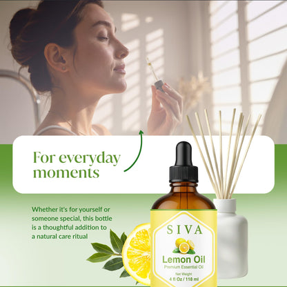 Siva Lemon Essential Oil 4oz – 100% Natural for Diffuser & Skin