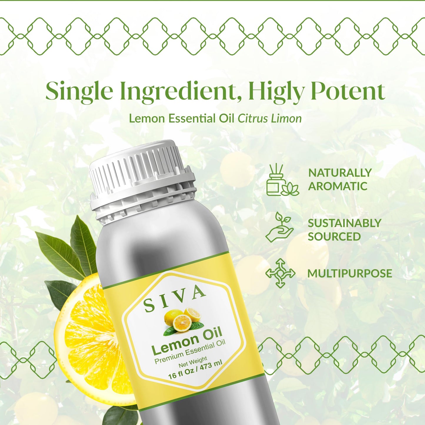 Siva Lemon Essential Oil 16oz – 100% Natural for Diffuser, Hair & Skin Care