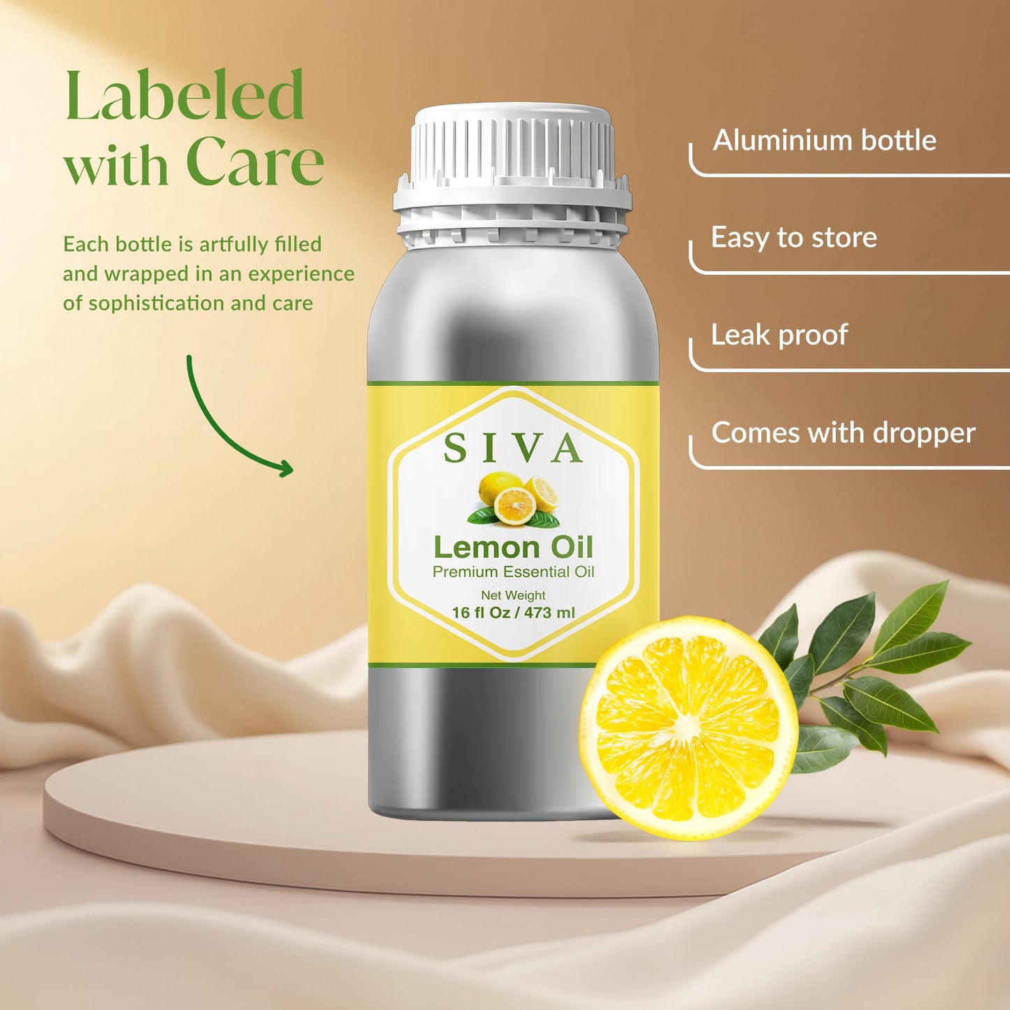 Siva Lemon Essential Oil 16oz – 100% Natural for Diffuser, Hair & Skin Care