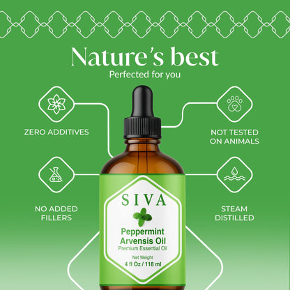 Siva Peppermint Arvensis Essential Oil - 4 Oz - 100% Natural - Diffuser, Skin & Hair Care