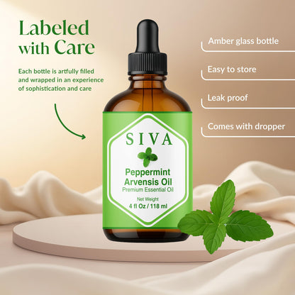 Siva Peppermint Arvensis Essential Oil - 4 Oz - 100% Natural - Diffuser, Skin & Hair Care