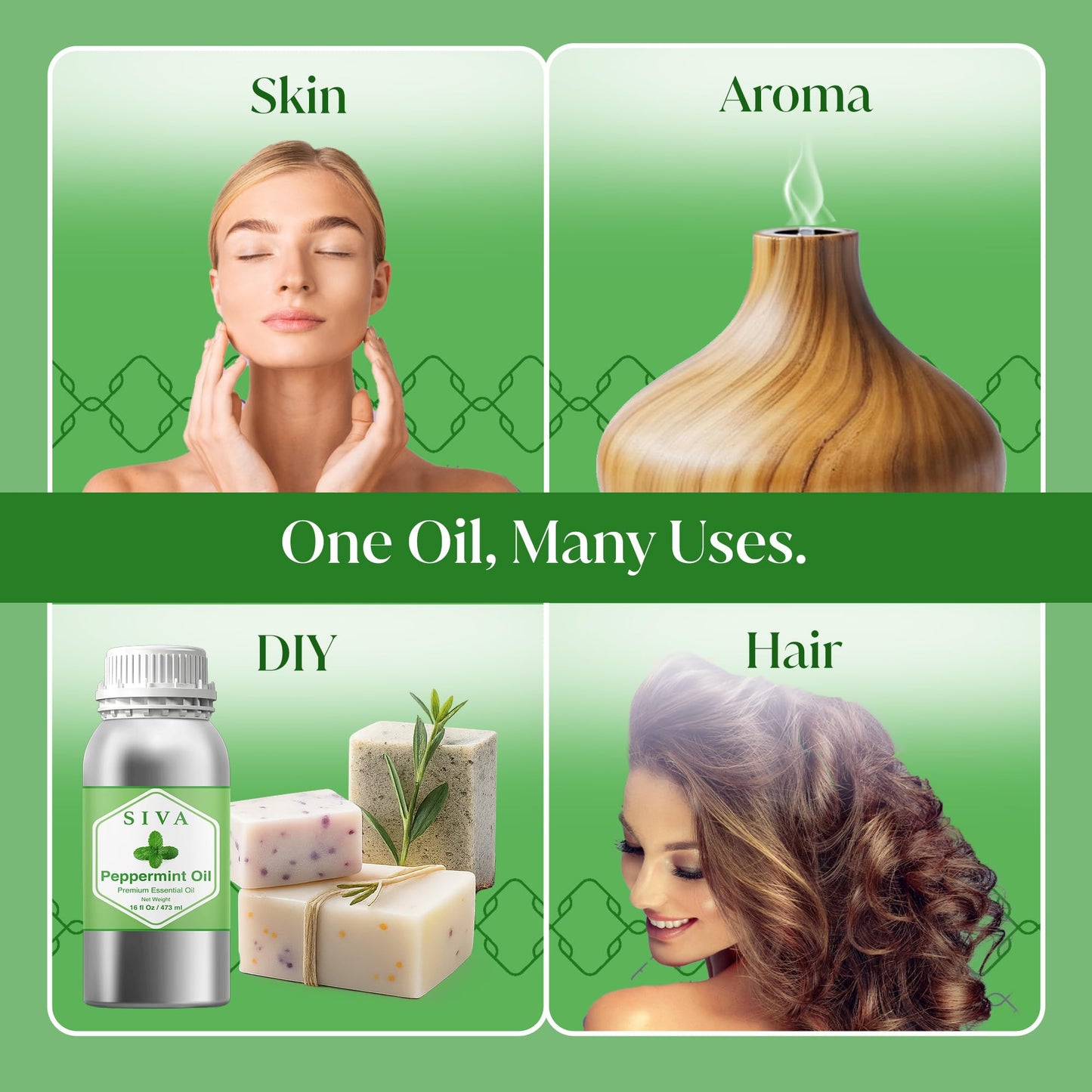 Siva Peppermint Essential Oil 16 oz - 100% Natural Peppermint Oil for Diffuser, Skin & Hair Care