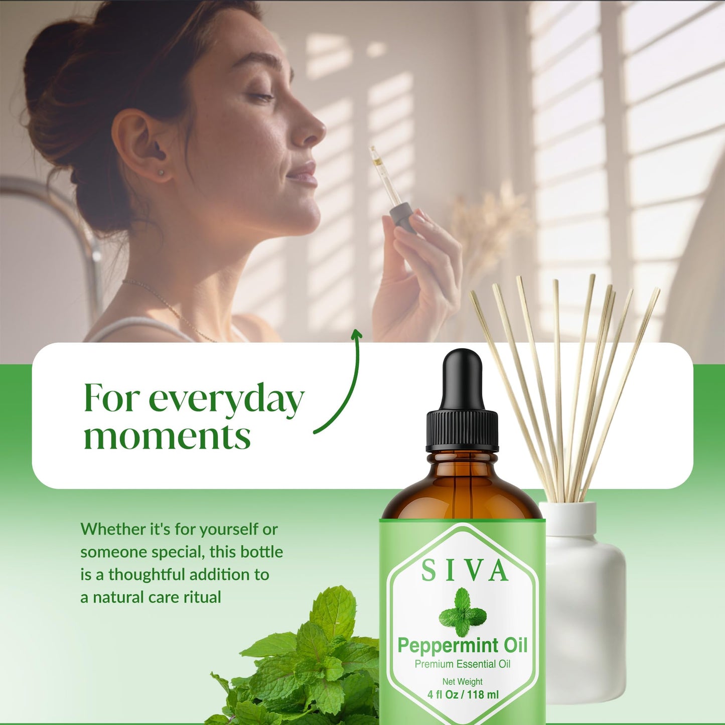 Siva Peppermint Essential Oil - 4 oz | 100% Natural, Diffuser & Skincare