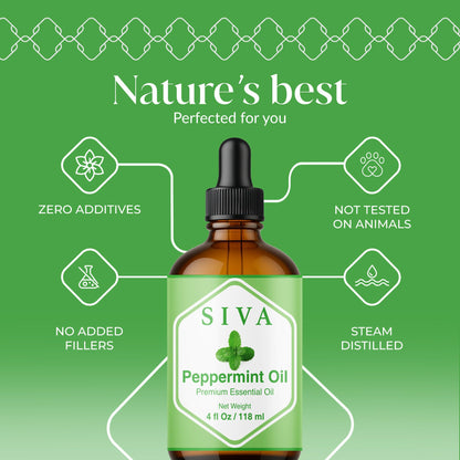 Siva Peppermint Essential Oil - 4 oz | 100% Natural, Diffuser & Skincare