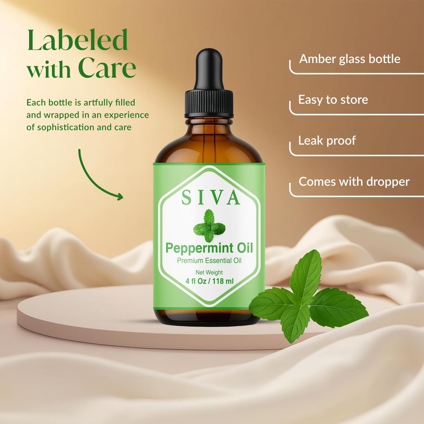 Siva Peppermint Essential Oil - 4 oz | 100% Natural, Diffuser & Skincare