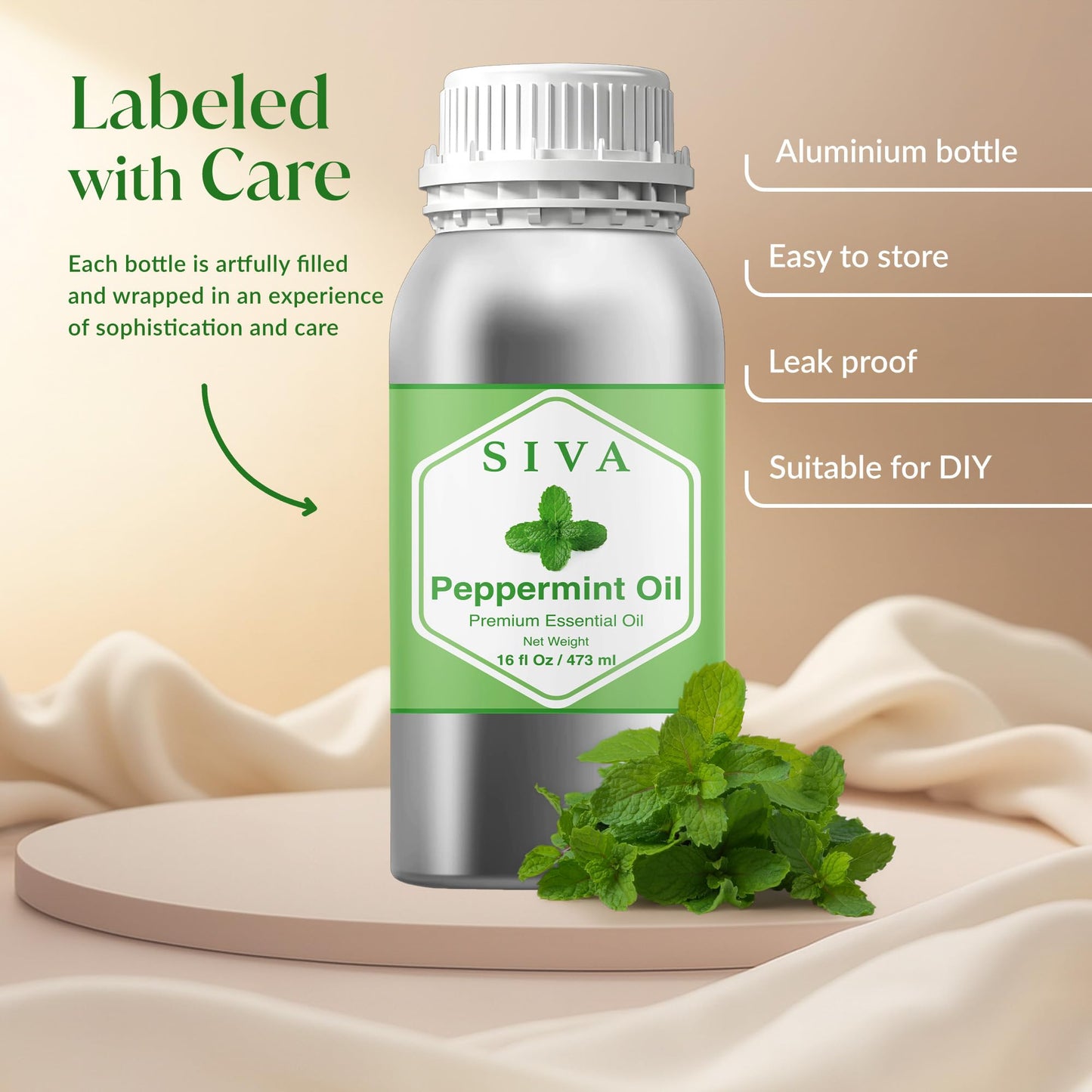 Siva Peppermint Essential Oil 16 oz - 100% Natural Peppermint Oil for Diffuser, Skin & Hair Care