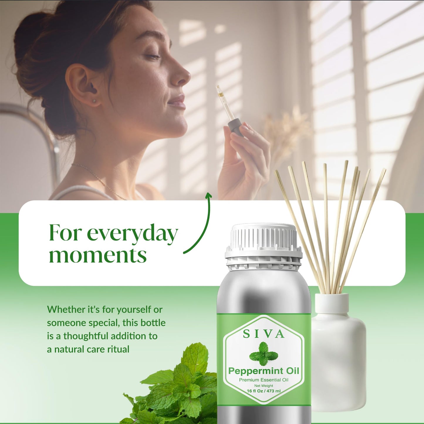Siva Peppermint Essential Oil 16 oz - 100% Natural Peppermint Oil for Diffuser, Skin & Hair Care