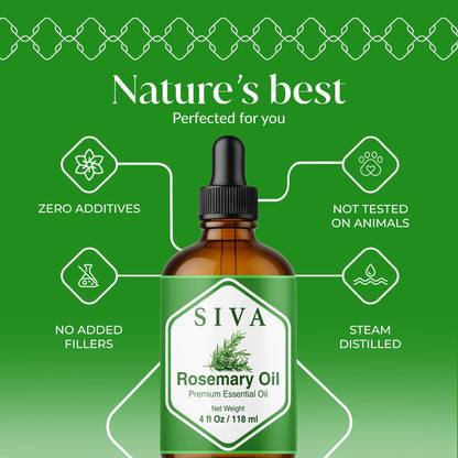 Siva Rosemary Essential Oil 4oz - 100% Natural, Steam-Distilled, Dropper