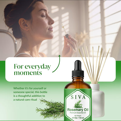 Siva Rosemary Essential Oil 4oz - 100% Natural, Steam-Distilled, Dropper