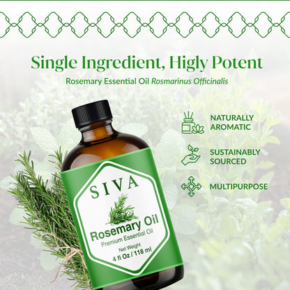 Siva Rosemary Essential Oil 4oz - 100% Natural, Steam-Distilled, Dropper
