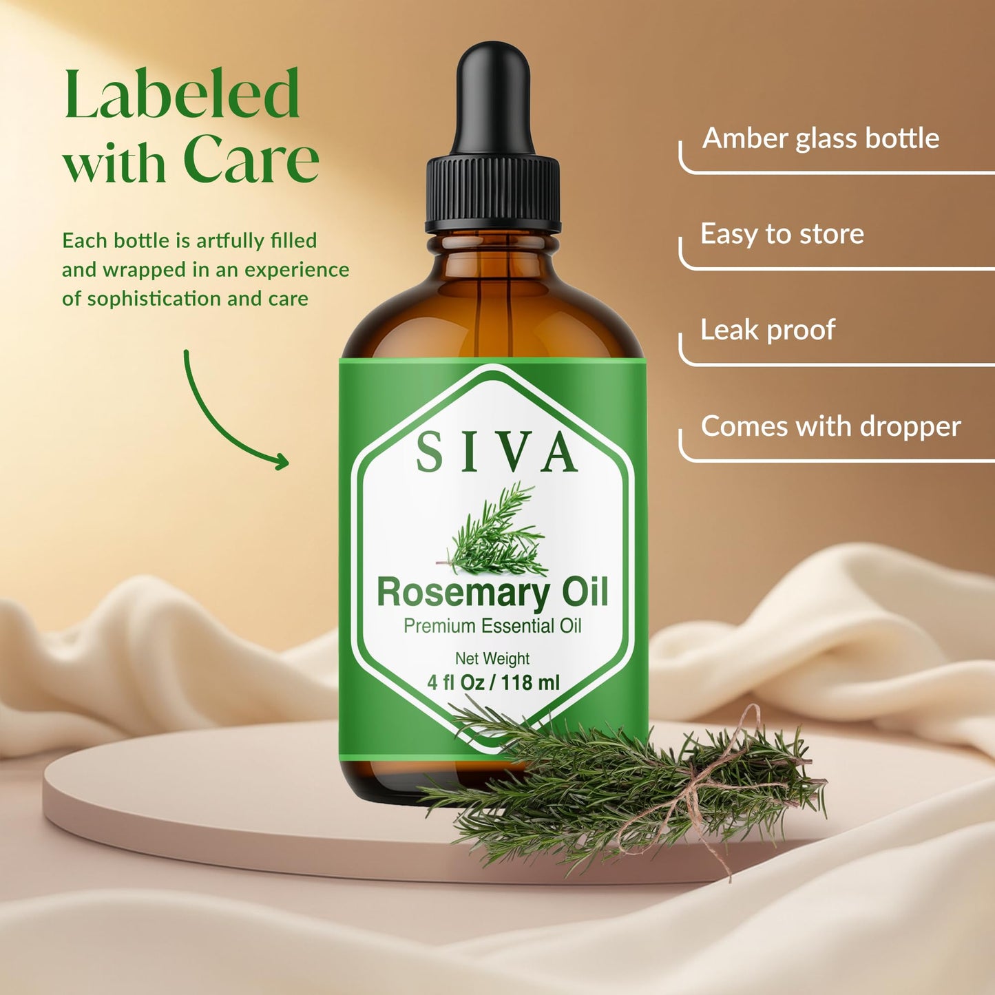 Siva Rosemary Essential Oil 4oz - 100% Natural, Steam-Distilled, Dropper