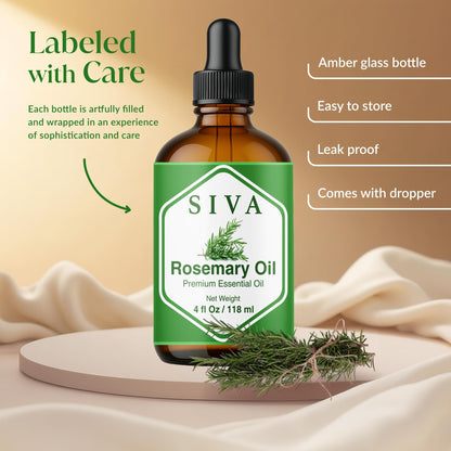 Siva Rosemary Essential Oil 4oz - 100% Natural, Steam-Distilled, Dropper