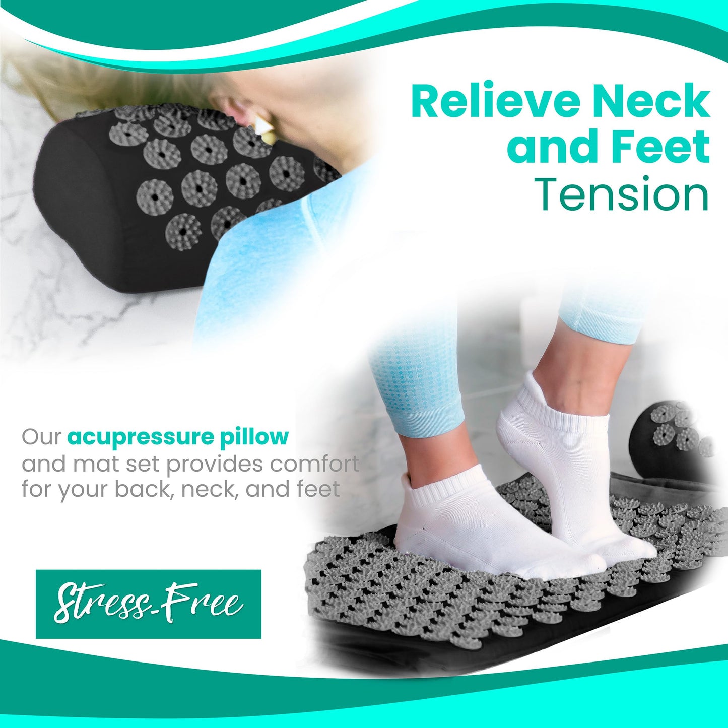 Sivan Health & Fitness Acupressure Mat & Pillow Set – Stress Relief, Back & Neck Pain