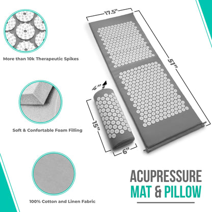 Sivan Health & Fitness Acupressure Mat & Pillow Set – Grounding Mat for Stress Relief, Back & Neck Pain