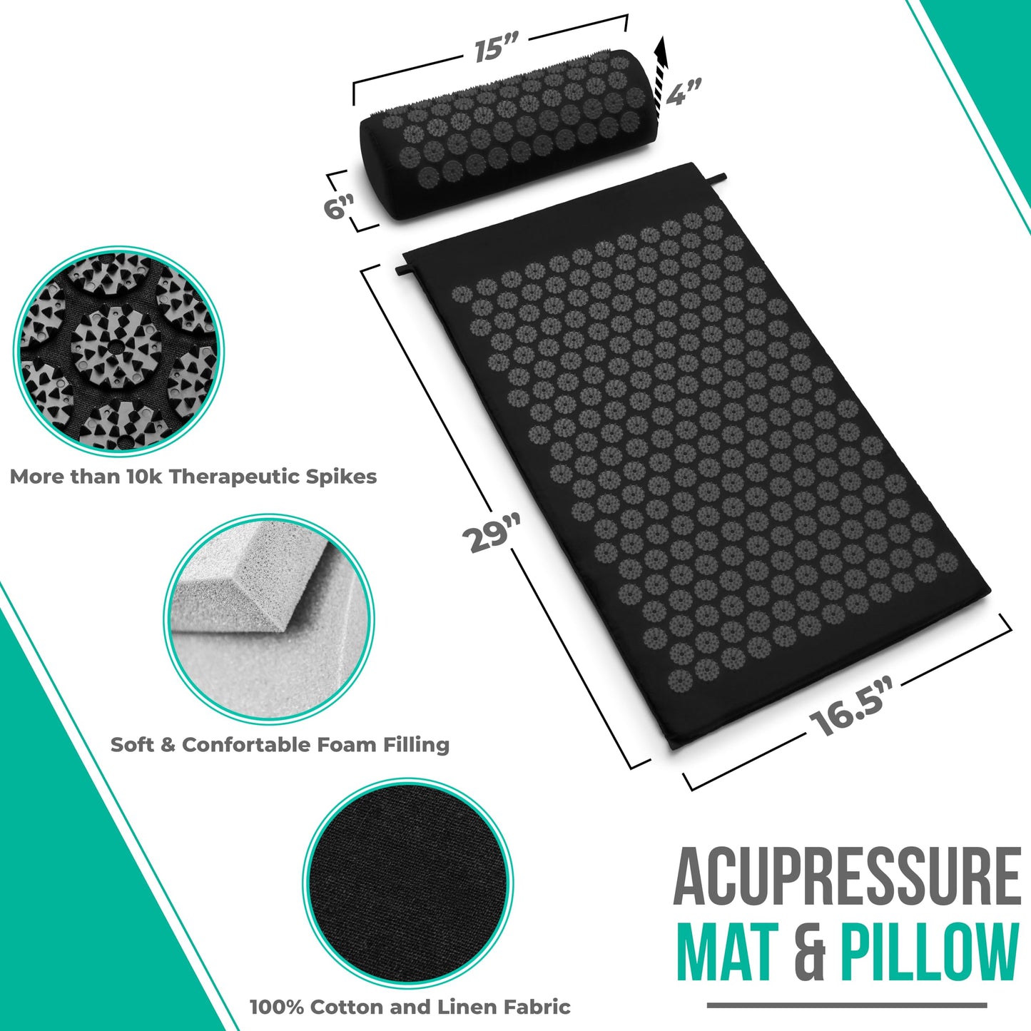 Sivan Health Acupressure Mat & Pillow Set – Stress Relief, Back & Neck Pain