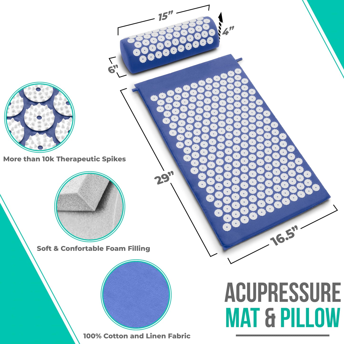 Sivan Acupressure Mat & Pillow Set – Grounding Mat for Stress, Back & Neck Pain