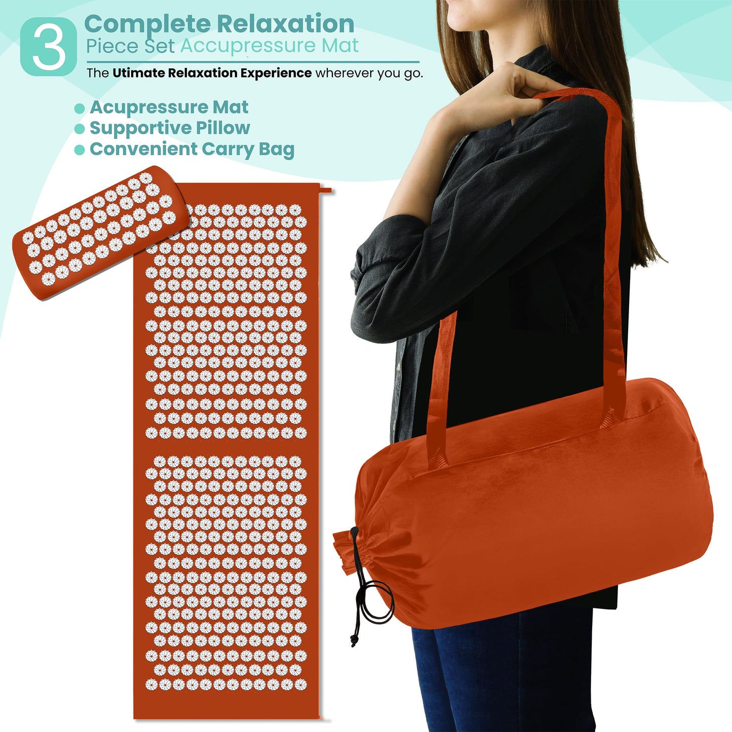 Sivan Acupressure Mat & Pillow Set – Grounding Mat for Stress Relief, Back & Neck Pain