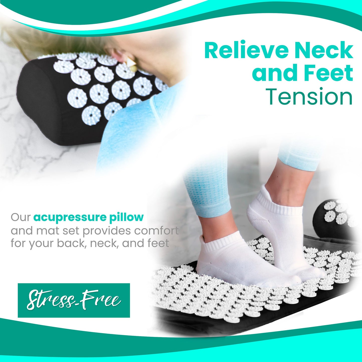 Sivan Back & Neck Pain Relief Acupressure Mat & Pillow Set - Black