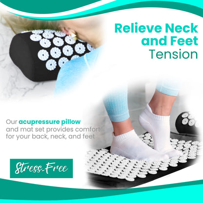 Sivan Back & Neck Pain Relief Acupressure Mat & Pillow Set - Black