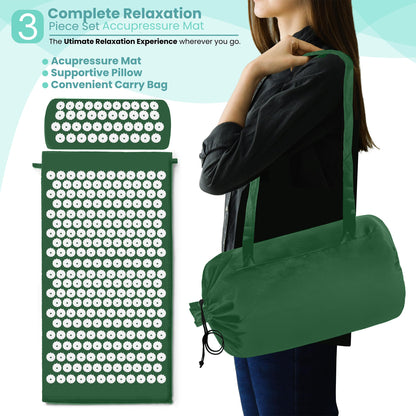 Sivan Back & Neck Pain Relief Acupressure Mat & Pillow Set – Green