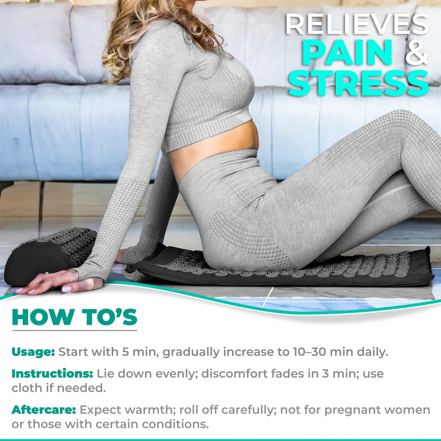 Sivan Health & Fitness Acupressure Mat & Pillow Set – Stress Relief, Back & Neck Pain