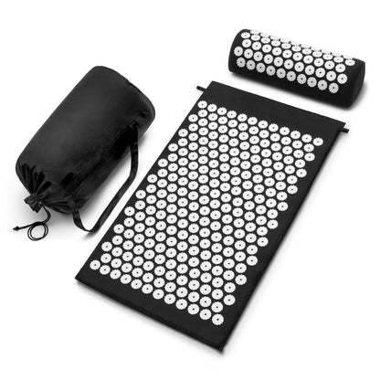 Sivan Back & Neck Pain Relief Acupressure Mat & Pillow Set - Black