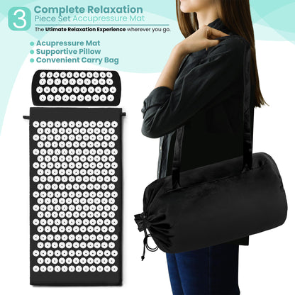 Sivan Back & Neck Pain Relief Acupressure Mat & Pillow Set - Black