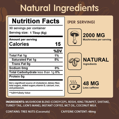 Mushroom Coffee with 6 Adaptogenic Mushrooms – Lion's Mane & Cordyceps