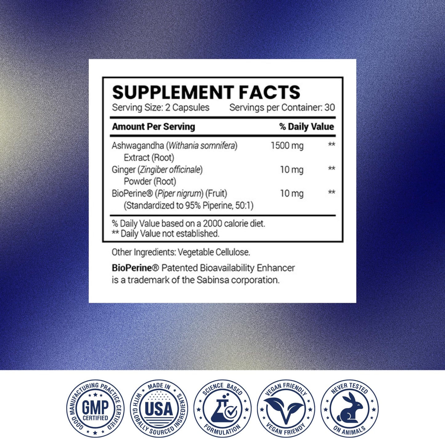 Research Verified Ashwagandha 1500mg with Bioperine & Ginger | 60 Vegan Capsules