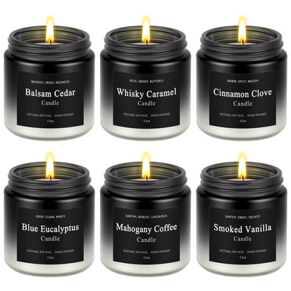 6 Pack Men Candles – Soy Wax, 200-Hour Long Lasting Gift Set