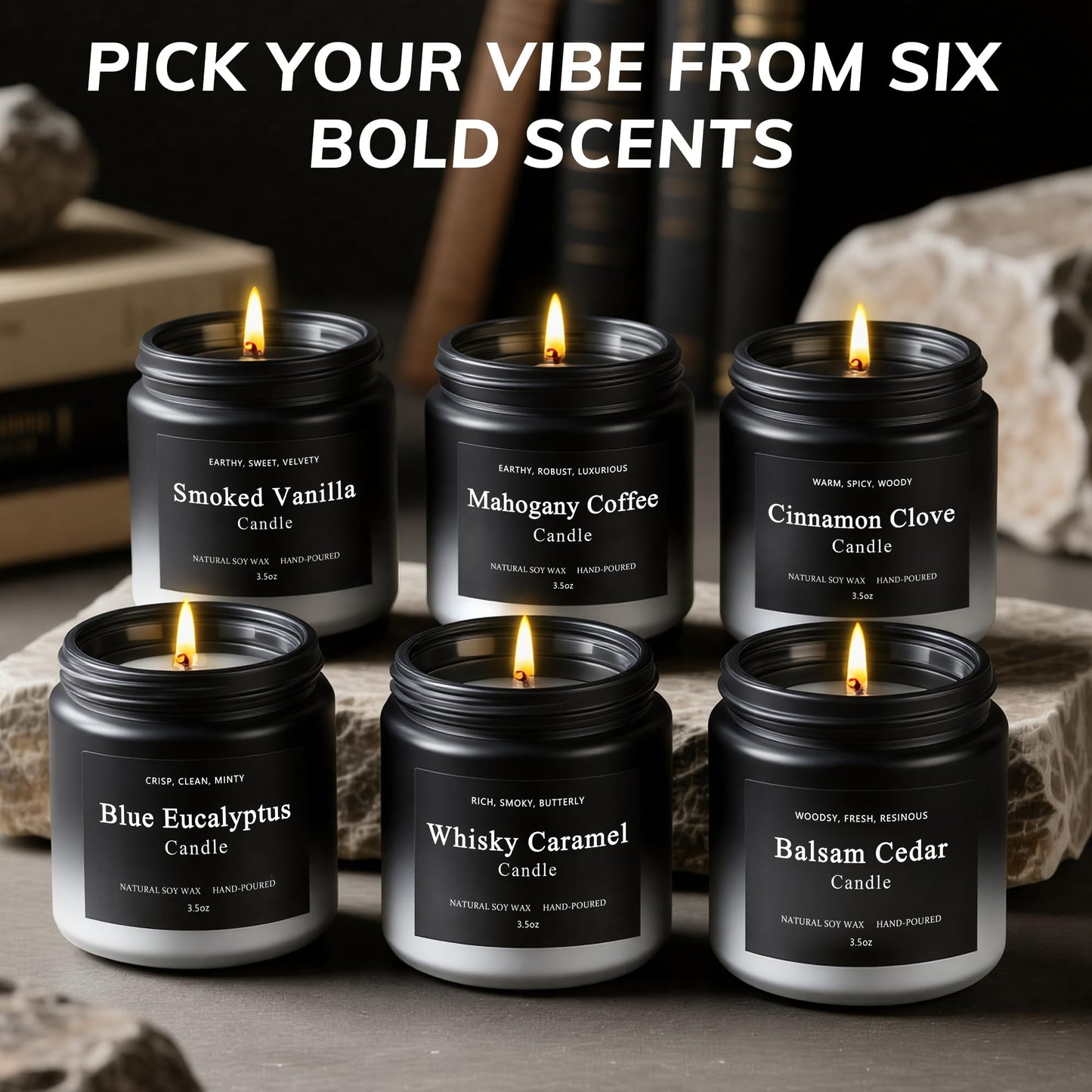 6 Pack Men Candles – Soy Wax, 200-Hour Long Lasting Gift Set