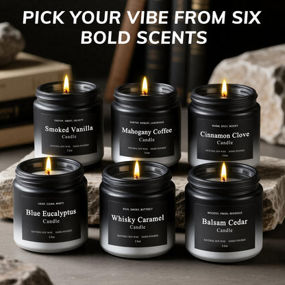 6 Pack Men Candles – Soy Wax, 200-Hour Long Lasting Gift Set