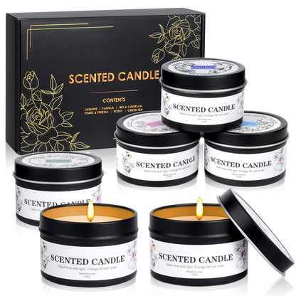 6 Pack Scented Candles Gift Set for Women & Men - Natural Soy Wax Aromatherapy Jar Candles