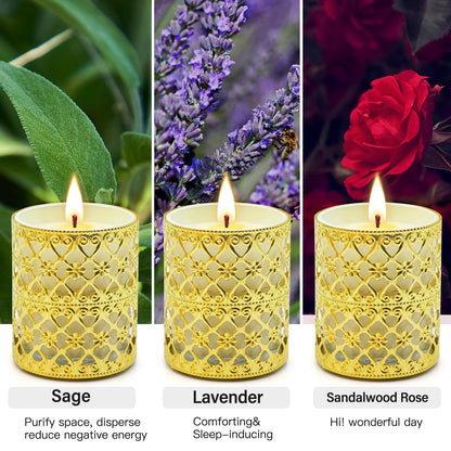 6 Pack Scented Candles with Gold Holders - 120 Hours Total
