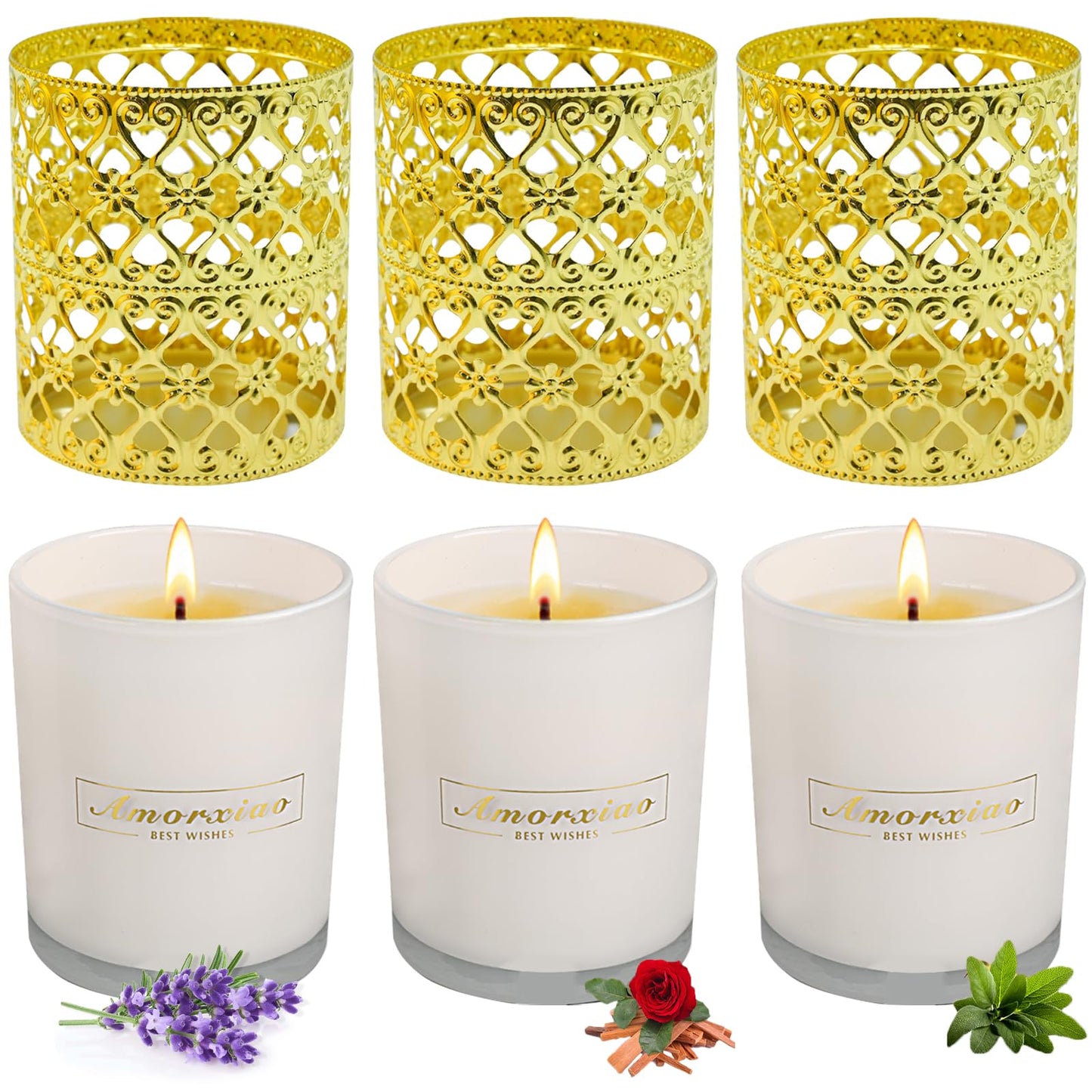 6 Pack Scented Candles with Gold Holders - 120 Hours Total