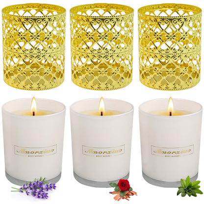 6 Pack Scented Candles with Gold Holders - 120 Hours Total
