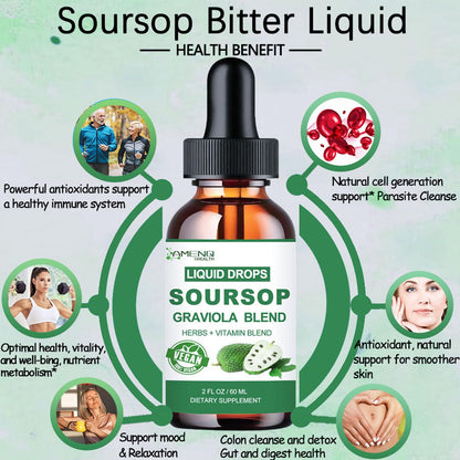 Soursop Graviola Liquid Drops – Organic 16-in-1 Immune Support (2 fl oz) with Sea Moss, Elderberry, Vitamin C & Zinc
