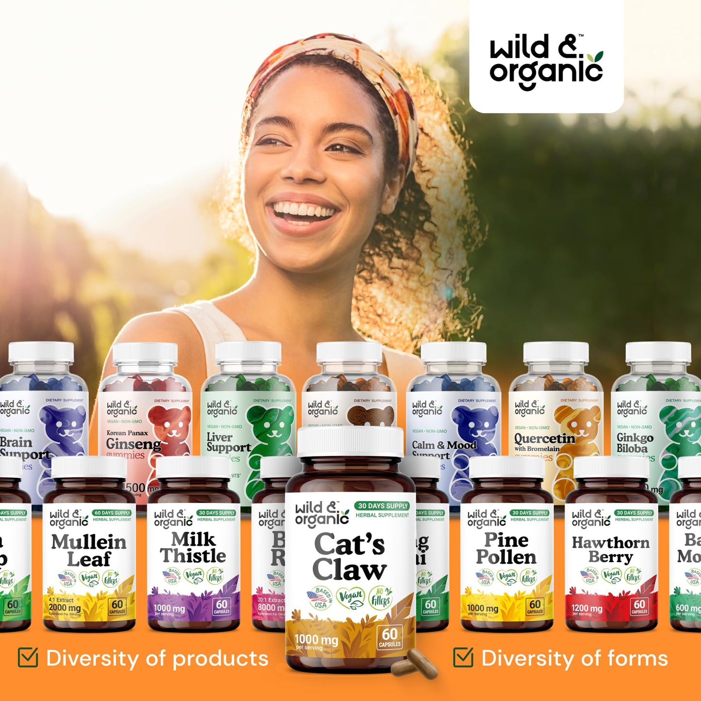 Wild & Organic Cat's Claw 1000 mg - Immune Support | Vegan, Non-GMO | 60 Count