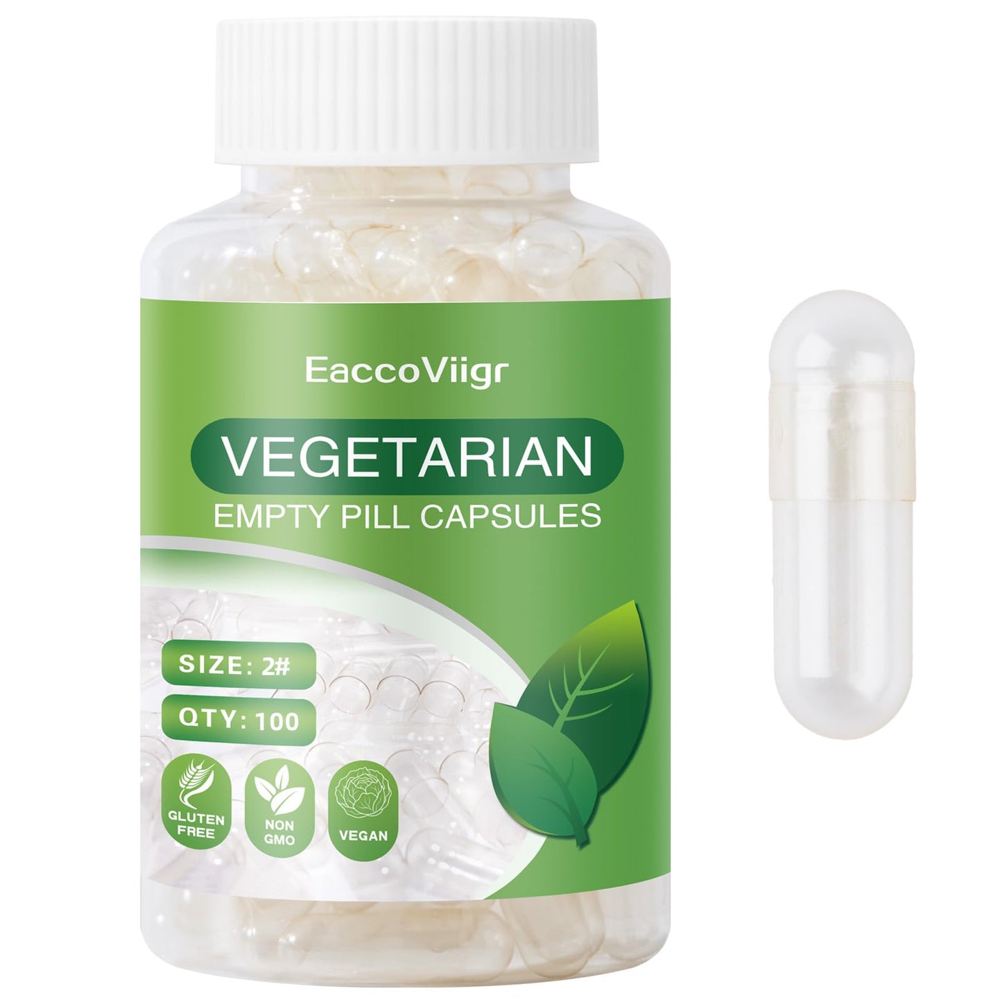 Size 2 Empty Capsules – 100 Count Clear Vegetarian Pill Capsules & Filling Kit