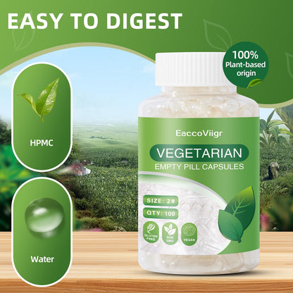 Size 2 Empty Capsules – 100 Count Clear Vegetarian Pill Capsules & Filling Kit