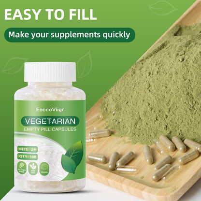 Size 2 Empty Capsules – 100 Count Clear Vegetarian Pill Capsules & Filling Kit