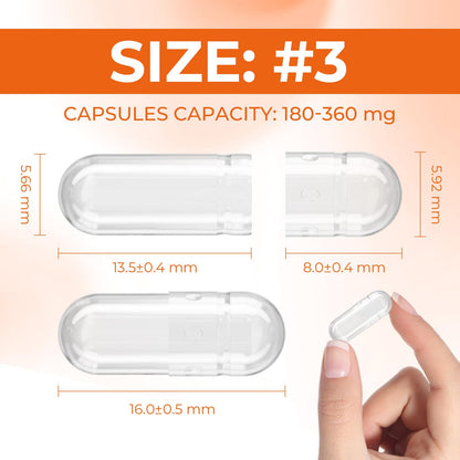 Empty Gelatin Capsules Size 3 – 100 Count | Clear Small Gel Caps for DIY Filling