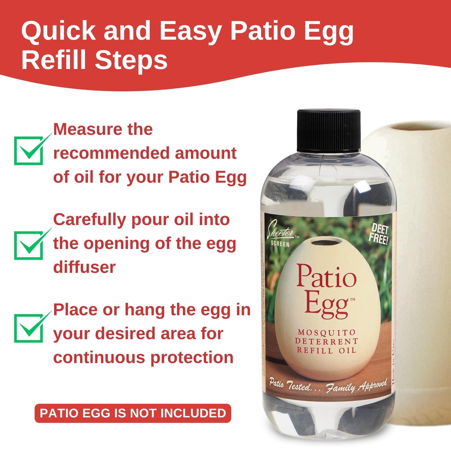 Skeeter Screen Patio Egg Refill Oil 8 oz (2-pack) – DEET-Free Mosquito Deterrent