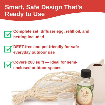 Skeeter Screen Patio Egg Diffuser 2-Pack – Flame-Free Outdoor Essential Oil Set (3-Month Supply)