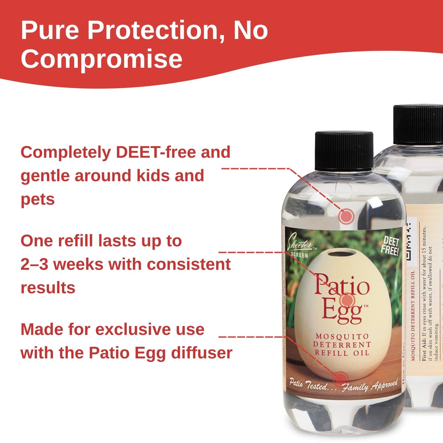Skeeter Screen Patio Egg Refill Oil 8 oz (2-pack) – DEET-Free Mosquito Deterrent