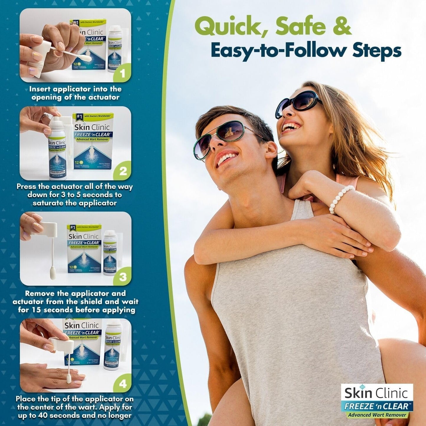 Skin Clinic Freeze 'n Clear Advanced Wart Remover — USA-Made Cryo-Freeze Kit with 12 Precision-Tip Applicators | FDA-Cleared