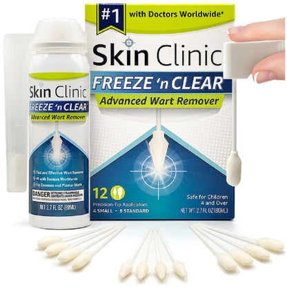 Skin Clinic Freeze 'n Clear Advanced Wart Remover — USA-Made Cryo-Freeze Kit with 12 Precision-Tip Applicators | FDA-Cleared