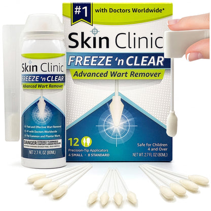 Skin Clinic Freeze 'n Clear Advanced Wart Remover — USA-Made Cryo-Freeze Kit with 12 Precision-Tip Applicators | FDA-Cleared